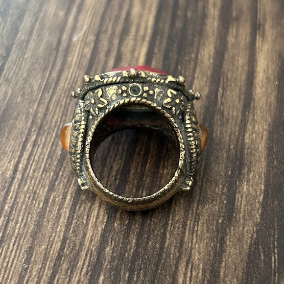 Gold Tone Ring With Red / Orange Stones ASO Alex Russo - Picture 6 of 9